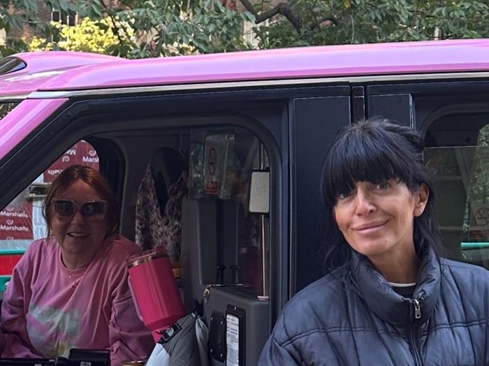 Claudia Winkleman and the Pink London Taxi